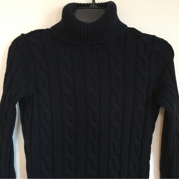 Studio Works Petite Black Turtle Neck Cable Knit Sweater - Picture 3 of 15